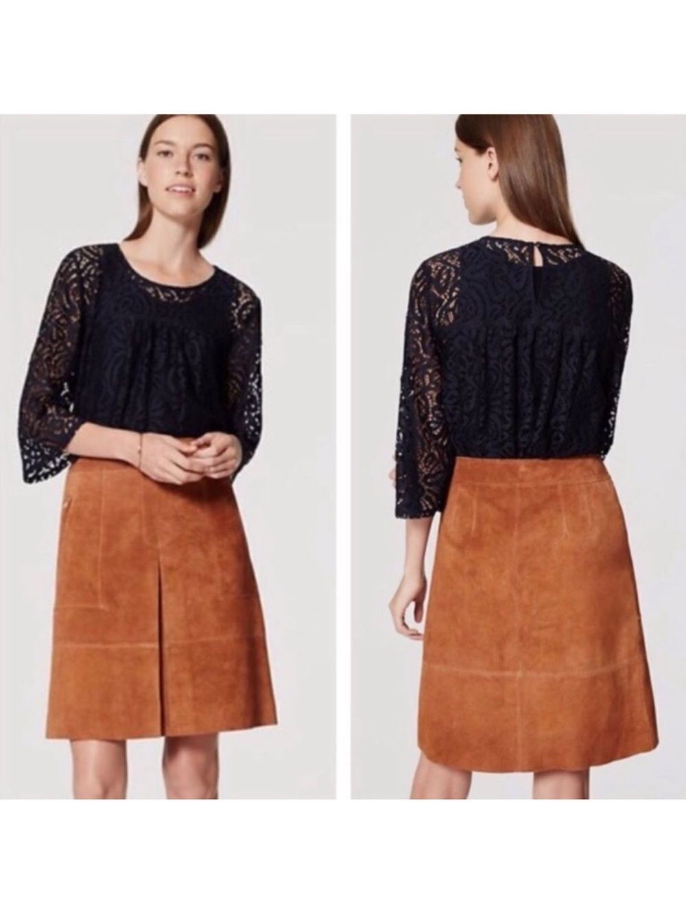 LOFT 2 Ginger Brown Faux Suede Pleated Front Skirt